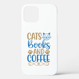 iPhone 12 Case Cats, Books, & Coffee