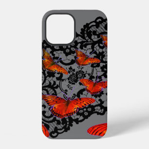 iPhone 12 ORANGE BUTTERFLIES ANTIQUE BLACK LACE Case