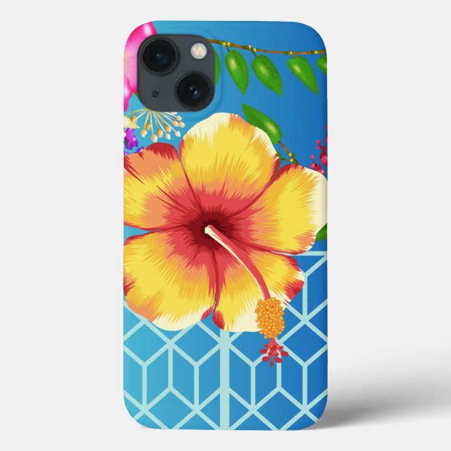  iPhone 13 Case, Blue Background Golden flower. Case-Mate iPhone Case (Back)