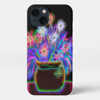 iPhone 13 Case with Electric Flowers in Pot