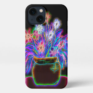 iPhone 13 Case with Electric Flowers in Pot