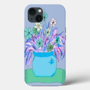 iPhone 13 Case with Flower Pot in Blue
