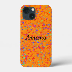 iPhone 13 Mini Case Orange & Mixed Colour Hearts