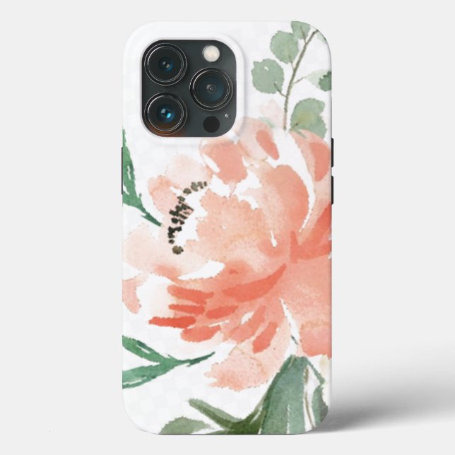iPhone 13 Pro Case - Watercolours Peony Pink (Back)