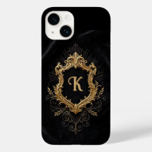 iPhone 14 Case • Monogram Elegant Gold Frame