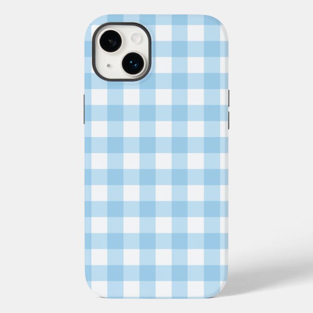 iPhone 14 Plus Tough Phone Case gingham blue (Back)