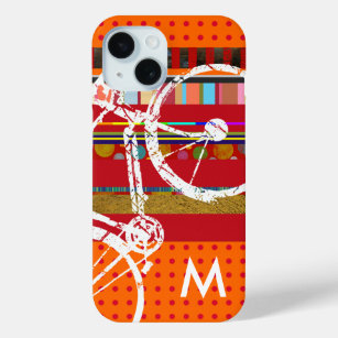 iPhone 15 Bicycle, stripes and custom initial iPhone 15 Case