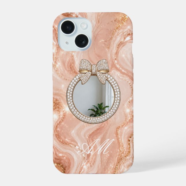 iPhone 15 Case Rose Gold Marble Personalised Name (Back)