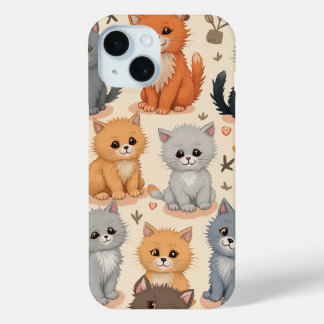 iPhone 15 Cases Cute kitten pattern Phone Case