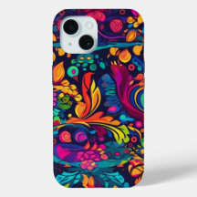 iPhone 15 Phone Case Abstract Neon Floral Design