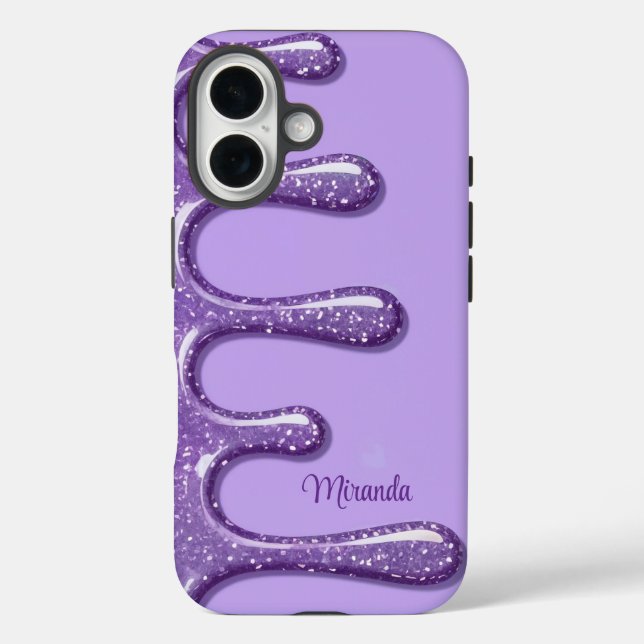 iPhone 16 Case Lavender Glitter Drips (Back)