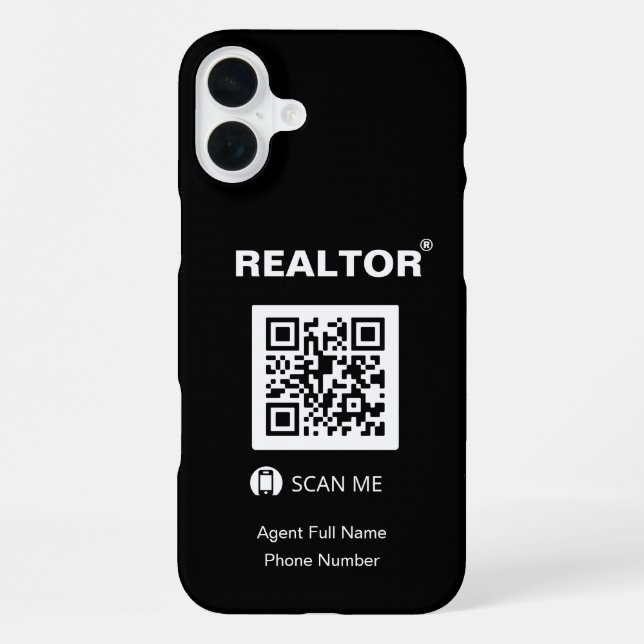 iPhone 16 Plus Black Case - Realtor®+QR Code (Back)