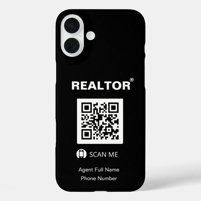 iPhone 16 Plus Black Case - Realtor®+QR Code (Back)