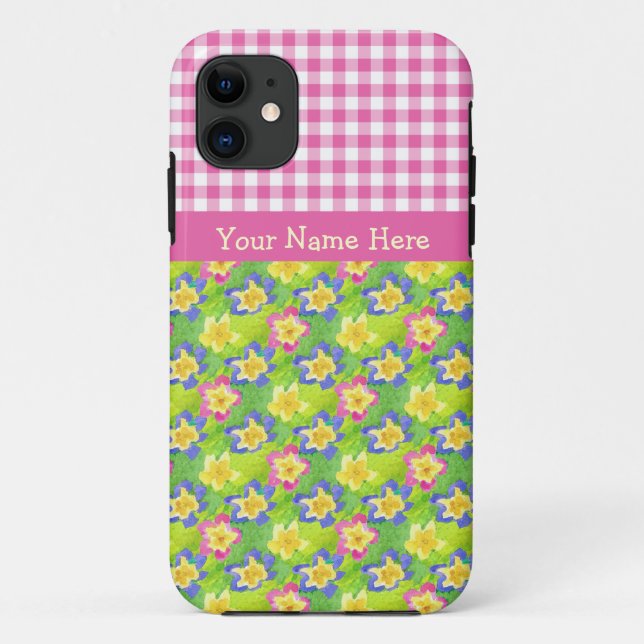 iPhone 5/5s Case Personalise: Primroses Gingham (Back)