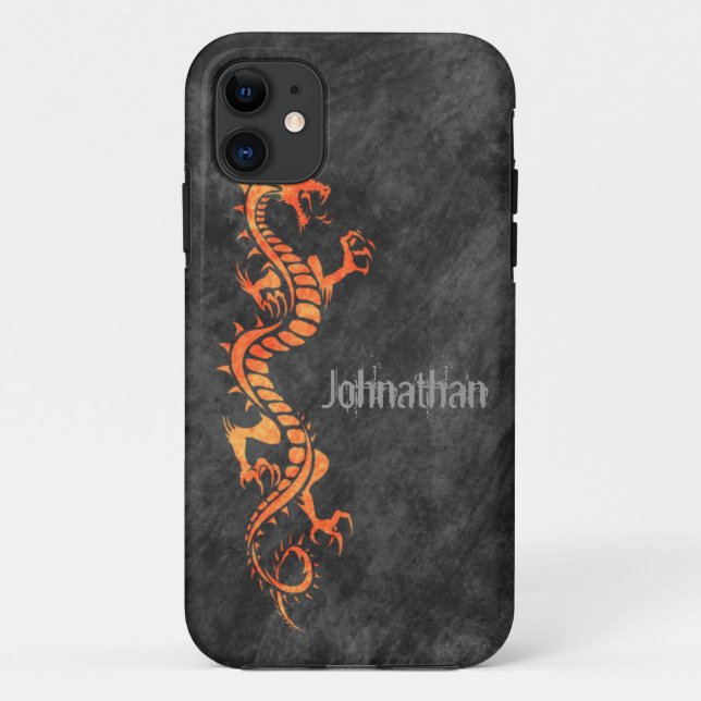iPhone 5 Case - Grunge Dragon on Black (orange) (Back)