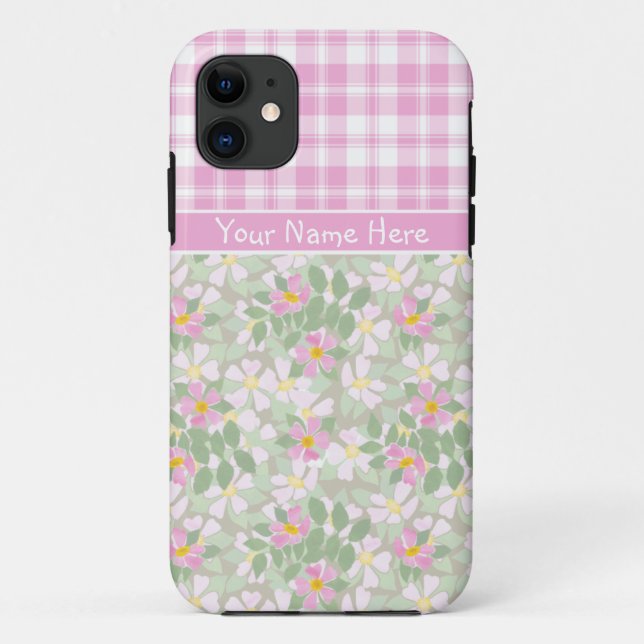 iPhone 5 Case-Mate Case: Pink Dogroses and Plaid Case (Back)
