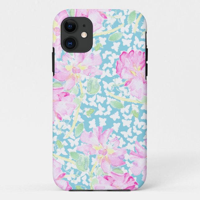 iPhone 5 Case-Mate Case Pink Roses and Butterflies (Back)