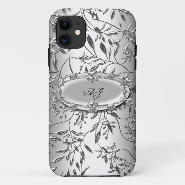 iPhone 5 Monogrammed Regal Elegant Damask Silver Case-Mate iPhone Case (Back)
