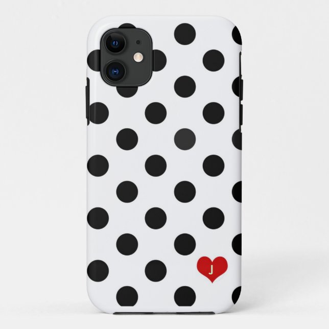 Iphone 5 Polka Dot Black & White Dotted Heart Case (Back)