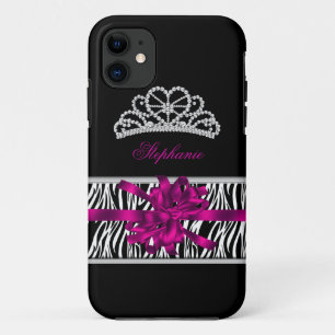 iPhone 5 Princess Silver Tiara Pink Zebra iPhone 11 Case