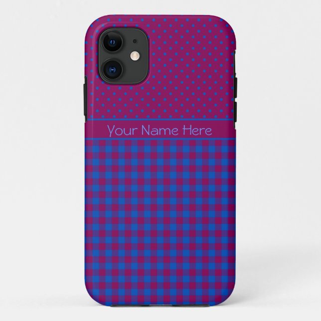 iPhone 5s Case-Mate Case Plum, Blue, Polkas, Check (Back)