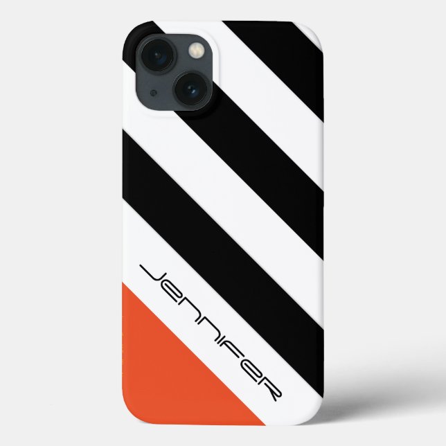 iPhone 6 Case Black, White, Orange Diagonal Stripe (Back)