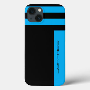 iPhone 6 Case Cyan Blue & Black Two Way Stripe