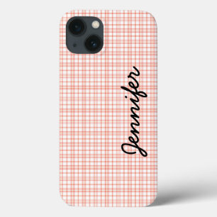 iPhone 6 Case, Orange & White Plaid, Personalised iPhone 13 Case