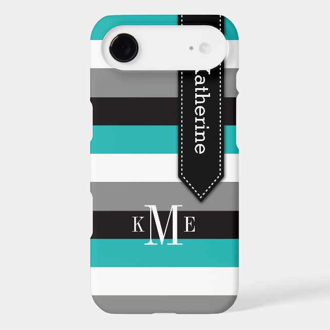iPhone 6 Case | Stripes | Teal, Grey, Black (Back)
