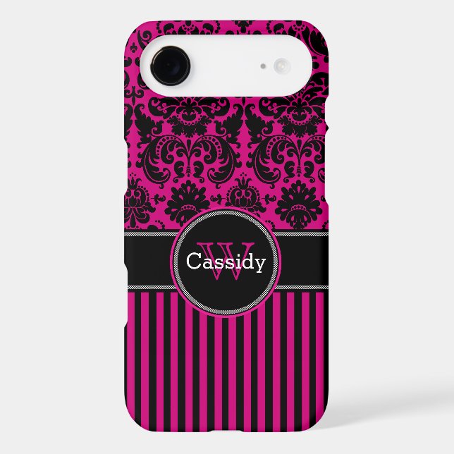 iPhone 6 Plus Case | Damask | Stripes | Fuchsia (Back)