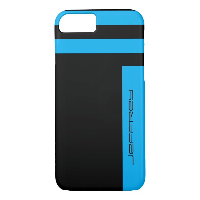 iPhone 7 Case Cyan Blue & Black Two Way Stripe (Back)