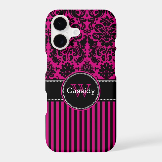 iPhone 7 Case | Damask | Stripes | Fuchsia (Back)
