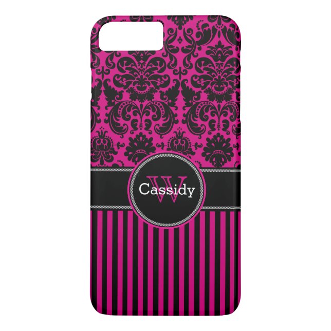 iPhone 7 Case | Damask | Stripes | Fuchsia (Back)