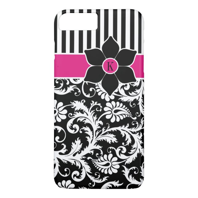 iPhone 7 Case | Damask | Stripes | Fuchsia (Back)