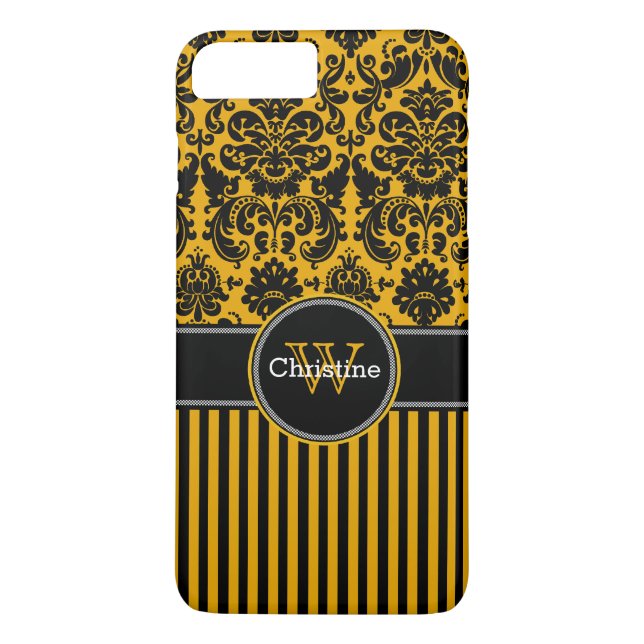 iPhone 7 Case | Damask | Stripes | Mustard (Back)