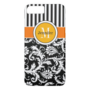 iPhone 7 Case Damask, Stripes Orange Gold