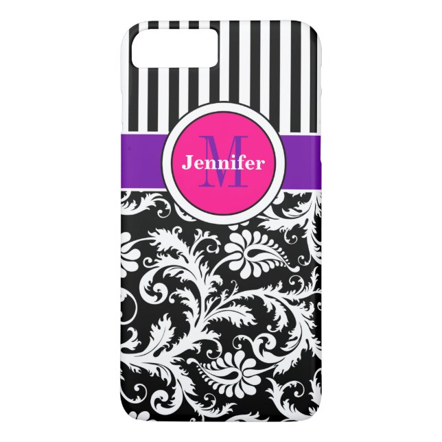 iPhone 7 Case | Damask | Stripes | Pink 3 (Back)