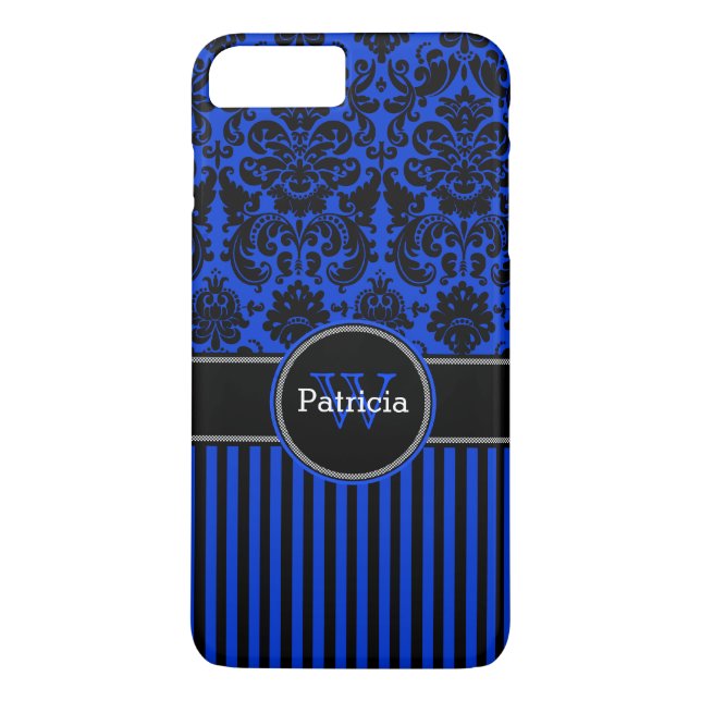 iPhone 7 Case | Damask | Stripes | Royal Blue (Back)