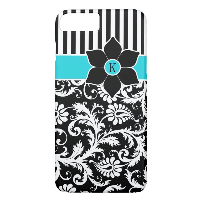 iPhone 7 Case | Damask | Stripes | Turquoise (Back)