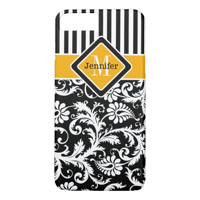 iPhone 7 Case | Damask, Stripes | Yellow 2 (Back)