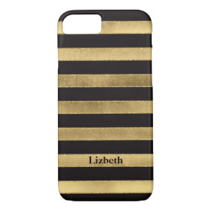 iPhone 7 Case   FAUX Gold Foil   Black Stripes
