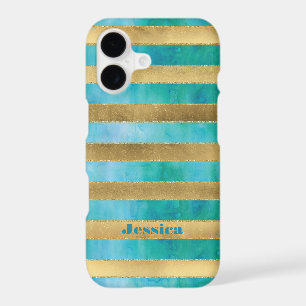 iPhone 7 Case FAUX Gold Foil Stripe Watercolor 2