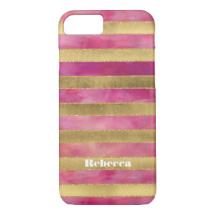 iPhone 7 Case FAUX Gold Foil Stripes Watercolors