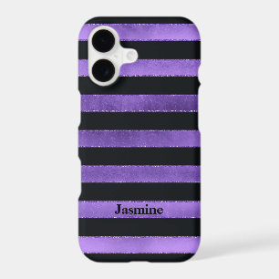iPhone 7 Case FAUX Purple Foil Black Stripes