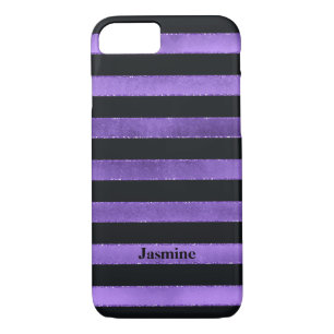 iPhone 7 Case   FAUX Purple Foil   Black Stripes