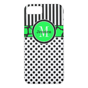 iPhone 7 Case Stripes, Dots Lime Green