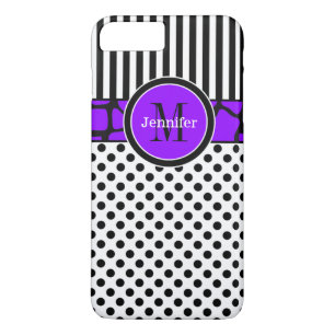 iPhone 7 Case Stripes, Dots Purple