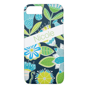 iPhone 7 Case   Whimsical Flowers   Blue Green