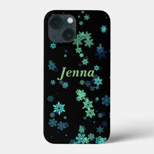 iPhone Black w/ Green & Blue Snowflakes iPhone 13 Mini Case