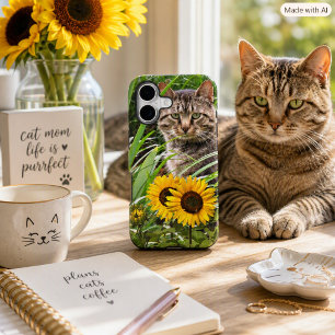 iPhone Case for Cat Moms, Tabby Cat and Sunflower 